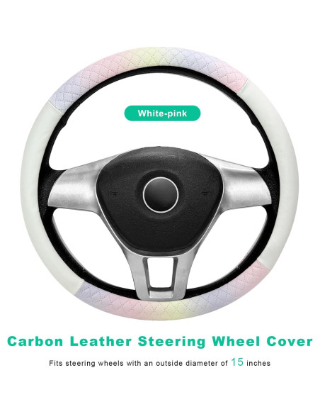 Funda de Volante YTFRL 38 cm Cuero Antideslizante Blanco y Rosa