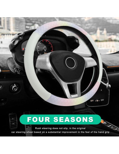 Funda de Volante YTFRL 38 cm Cuero Antideslizante Blanco y Rosa