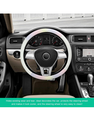 Funda de Volante YTFRL 38 cm Cuero Antideslizante Blanco y Rosa