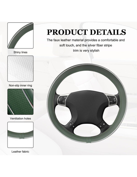 Funda de Volante YTFRL 15 Pulgadas Antideslizante Verde