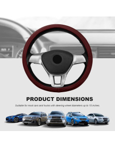 Funda de Volante de Coche Sbulhia Antideslizante 36.8-40.6 cm Rojo Vino 2