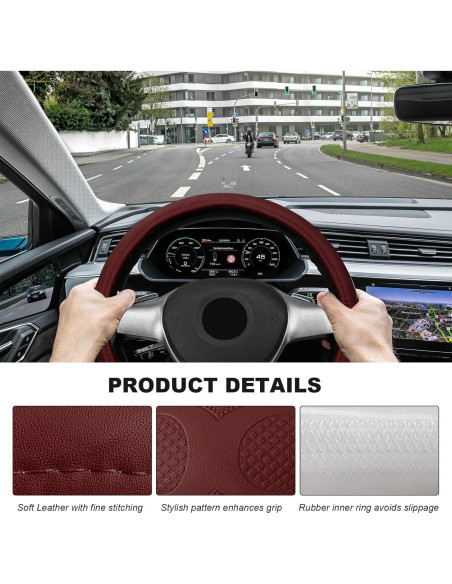 Funda de Volante de Coche Sbulhia Antideslizante 36.8-40.6 cm Rojo Vino