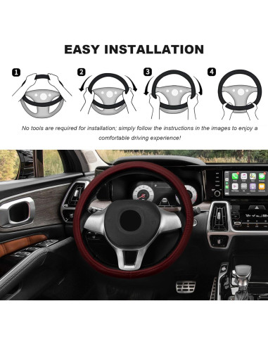 Funda de Volante de Coche Sbulhia Antideslizante 36.8-40.6 cm Rojo Vino
