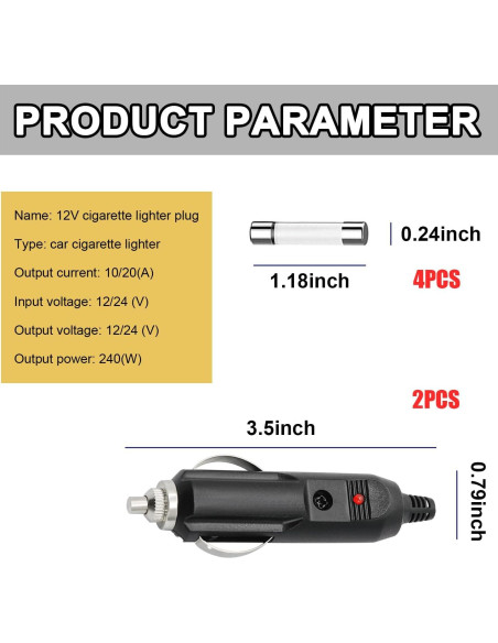 Enchufe Macho de Encendedor de Cigarrillos Gasedin 12V 2PCS
