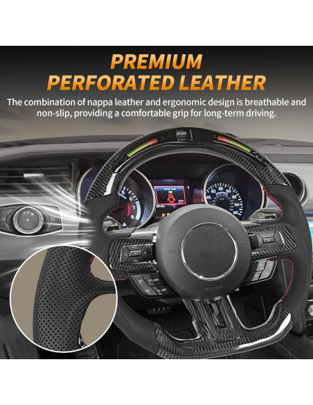 Volante de fibra de carbono LFEVOCSI para Mustang 2018-2023 con LED