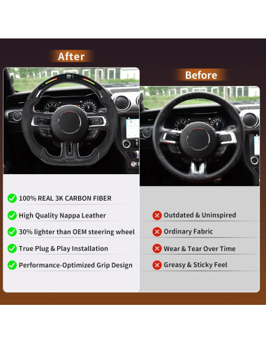 Volante de fibra de carbono LFEVOCSI para Mustang 2018-2023 con LED