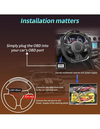 Volante de fibra de carbono LFEVOCSI para Mustang 2018-2023 con LED