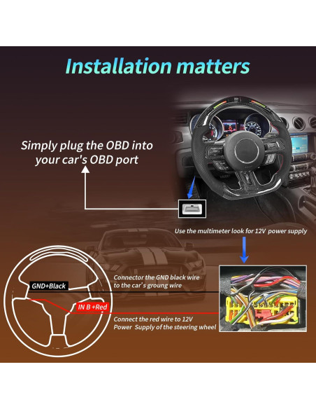 Volante de fibra de carbono LFEVOCSI para Mustang 2018-2023 con LED