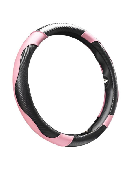 Cubierta de Volante de Coche JNXIJ 38.1 cm Cuero Negro y Rosa