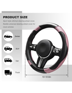 Cubierta de Volante de Coche JNXIJ 38.1 cm Cuero Negro y Rosa 2