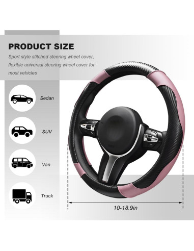 Cubierta de Volante de Coche JNXIJ 38.1 cm Cuero Negro y Rosa