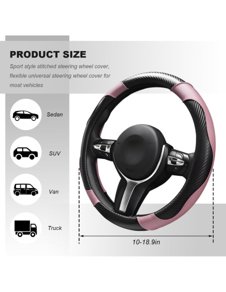 Cubierta de Volante de Coche JNXIJ 38.1 cm Cuero Negro y Rosa