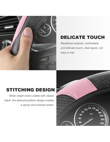 Cubierta de Volante de Coche JNXIJ 38.1 cm Cuero Negro y Rosa