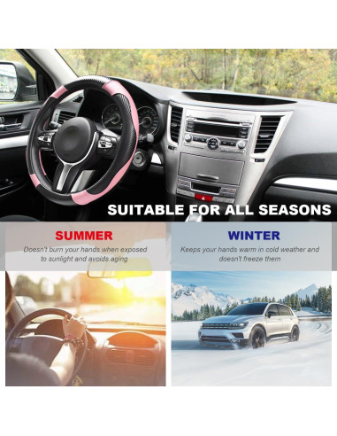Cubierta de Volante de Coche JNXIJ 38.1 cm Cuero Negro y Rosa