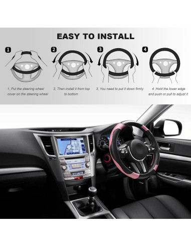 Cubierta de Volante de Coche JNXIJ 38.1 cm Cuero Negro y Rosa