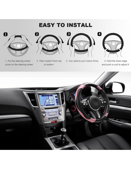 Cubierta de Volante de Coche JNXIJ 38.1 cm Cuero Negro y Rosa