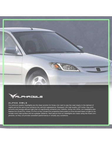 Faros de Cristal Alpha Owls 8711958 con LED para Honda Civic 2004-2005