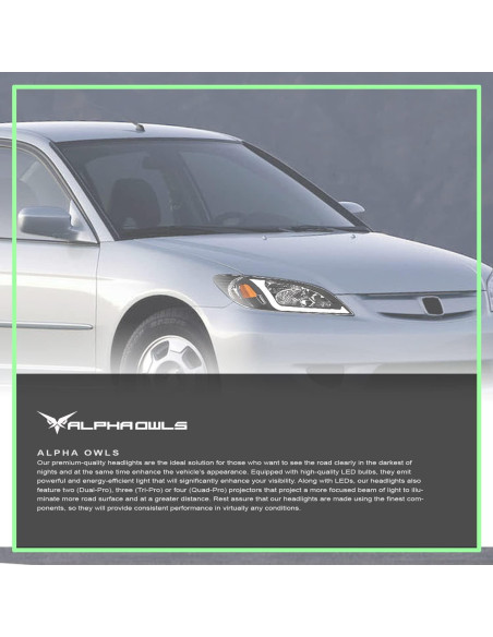 Faros de Cristal Alpha Owls 8711958 con LED para Honda Civic 2004-2005