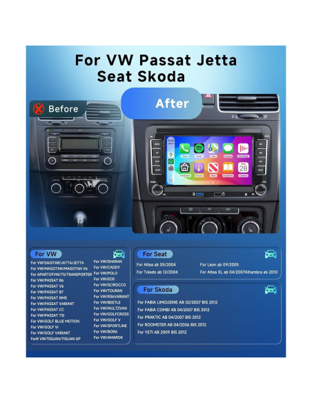Estéreo de Coche Podofo 7" Android 2G+64G CarPlay VW