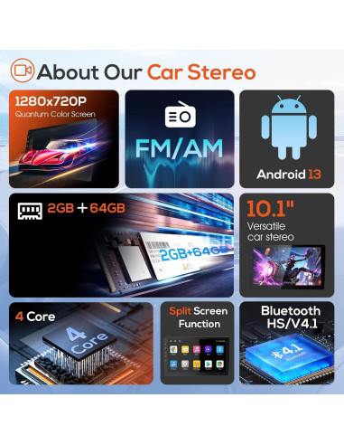 Estéreo de Coche Doble Din Haudio 10.1" Bluetooth GPS 2+64GB