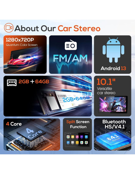 Estéreo de Coche Doble Din Haudio 10.1" Bluetooth GPS 2+64GB