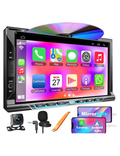 Estéreo de coche Focarado 7" Doble Din con CarPlay y Android Auto