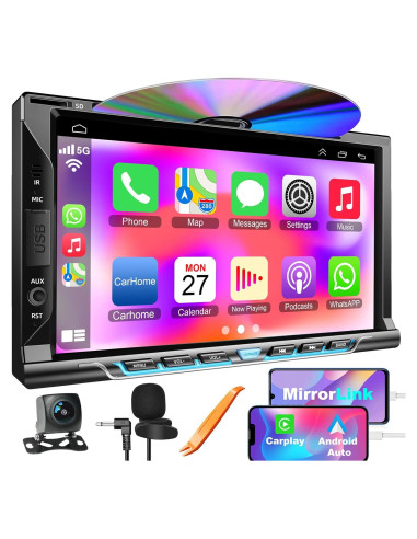 Estéreo de coche Focarado 7" Doble Din con CarPlay y Android Auto