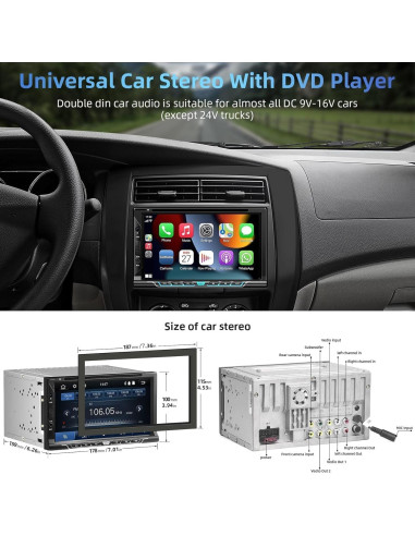 Estéreo de coche Focarado 7" Doble Din con CarPlay y Android Auto