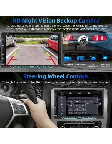 Estéreo de coche Focarado 7" Doble Din con CarPlay y Android Auto