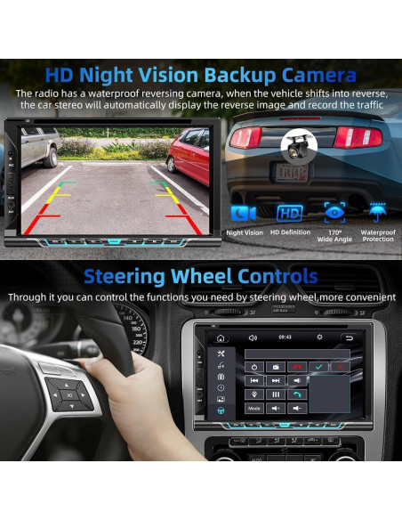 Estéreo de coche Focarado 7" Doble Din con CarPlay y Android Auto