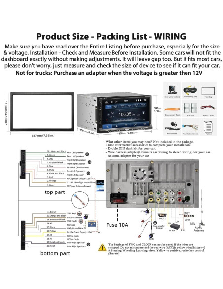 Estéreo de coche Focarado 7" Doble Din con CarPlay y Android Auto