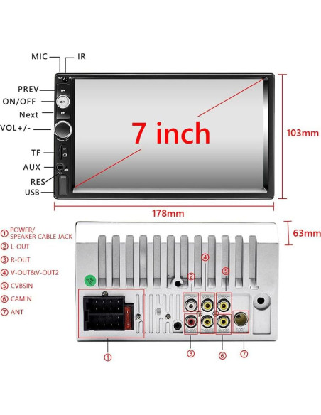 Estéreo de Coche Podofo Doble Din 7" Bluetooth MP5 FM
