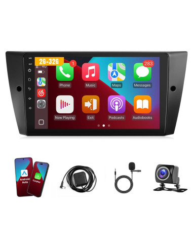 Estéreo de Coche Leadfan para BMW 3 E90 E91 E92 E93 2005-2011, Pantalla 9" con Carplay y Android Auto