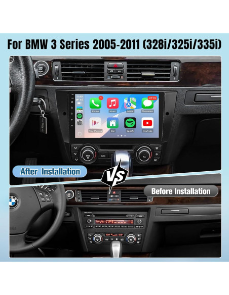 Estéreo de Coche Leadfan para BMW 3 E90 E91 E92 E93 2005-2011, Pantalla 9" con Carplay y Android Auto