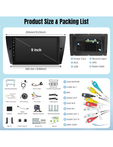 Estéreo de Coche Leadfan para BMW 3 E90 E91 E92 E93 2005-2011, Pantalla 9" con Carplay y Android Auto