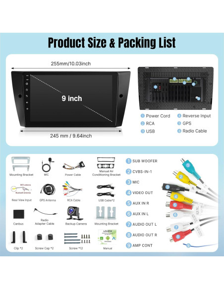 Estéreo de Coche Leadfan para BMW 3 E90 E91 E92 E93 2005-2011, Pantalla 9" con Carplay y Android Auto