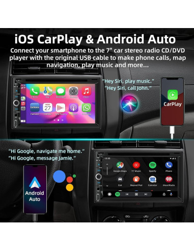 Estéreo de coche Inexaccessories Doble Din 7" Bluetooth CarPlay