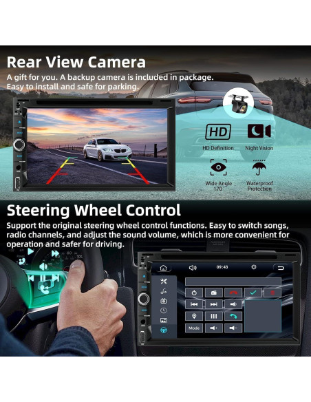 Estéreo de coche Inexaccessories Doble Din 7" Bluetooth CarPlay