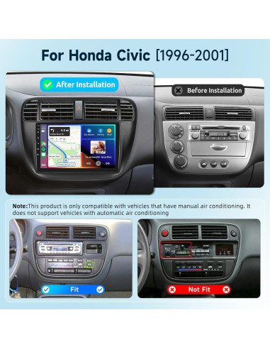 Estéreo Android 13 para Honda Civic 1996-2001 9" CarPlay