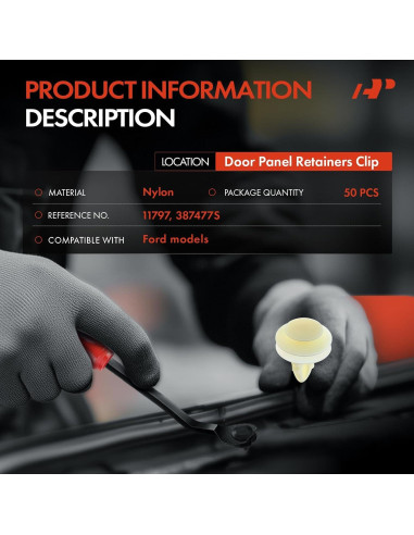 A-Premium 50 Clips Sujetadores de Panel para Ford - 1.90 cm