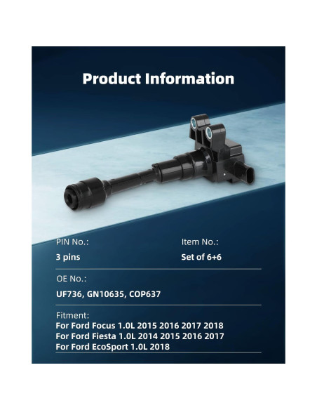 Bobinas de Encendido ECCPP UF736 + 3 Bujías Iridio para Ford