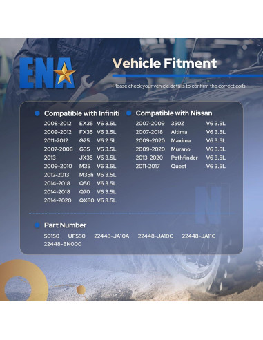ENA Juego de 6 Bobinas de Encendido para Nissan Infiniti 2.5L 3.5L