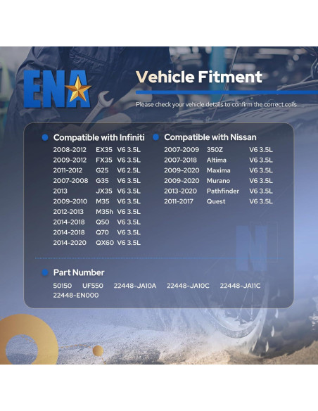 ENA Juego de 6 Bobinas de Encendido para Nissan Infiniti 2.5L 3.5L