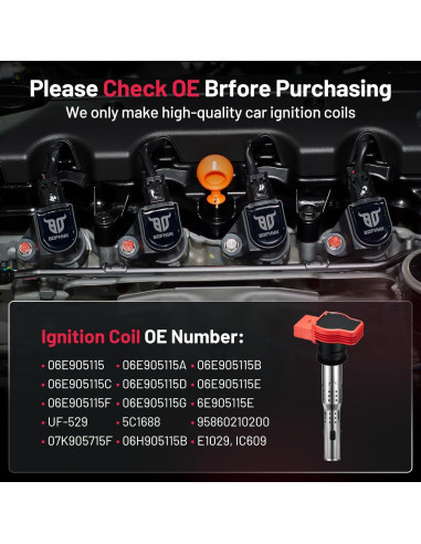 Bobinas de Encendido BDFHYK UF529 para Audi y VW - Juego de 4