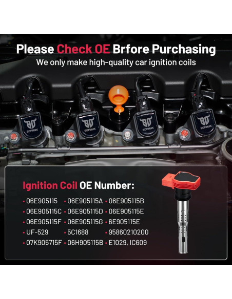 Bobinas de Encendido BDFHYK UF529 para Audi y VW - Juego de 4