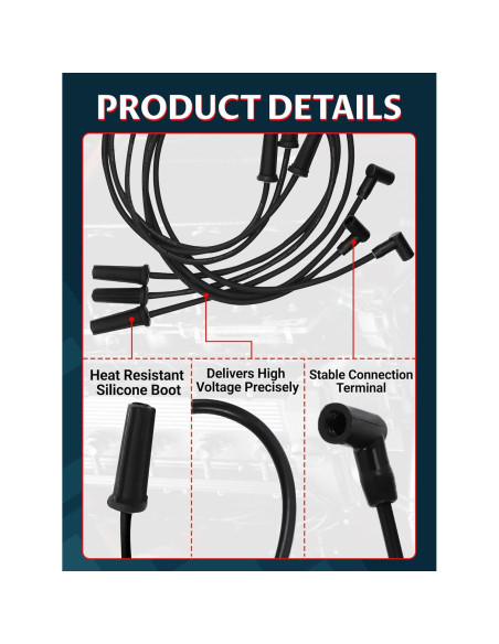 Cables de Bujía Ntoauto 9746BB 8mm 127cm 111.76cm 63.5cm