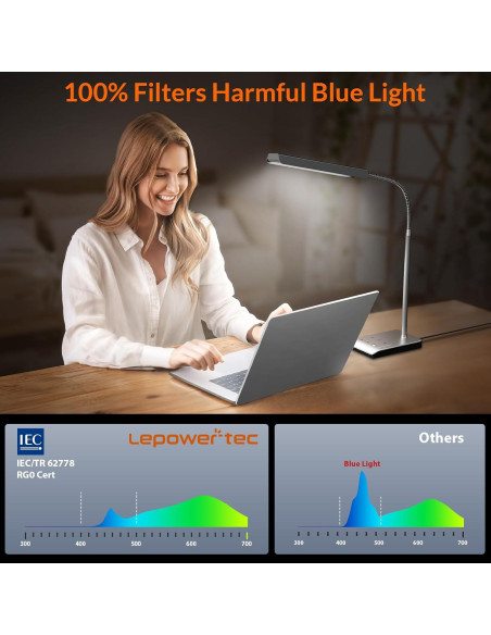 Lámpara de Escritorio LED LEPOWER-TEC 12W Plata, 60 Modos