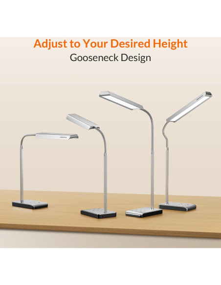 Lámpara de Escritorio LED LEPOWER-TEC 12W Plata, 60 Modos