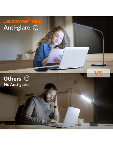 Lámpara de Escritorio LED LEPOWER-TEC 12W Plata, 60 Modos