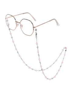 Cadena de Gafas de Acero Inoxidable con Perlas Rosadas
